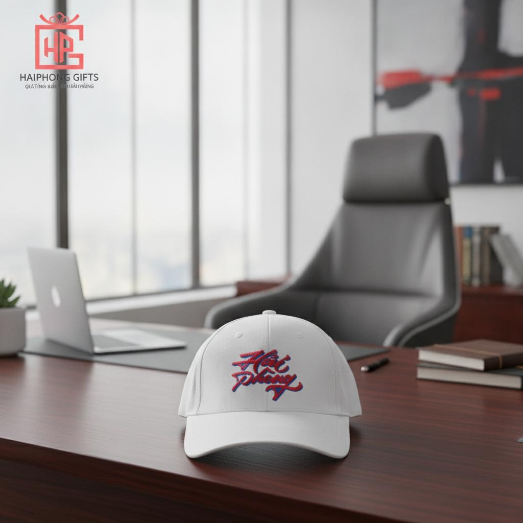 Mũ lưỡi trai thêu logo "Hải Phòng" màu trắng
